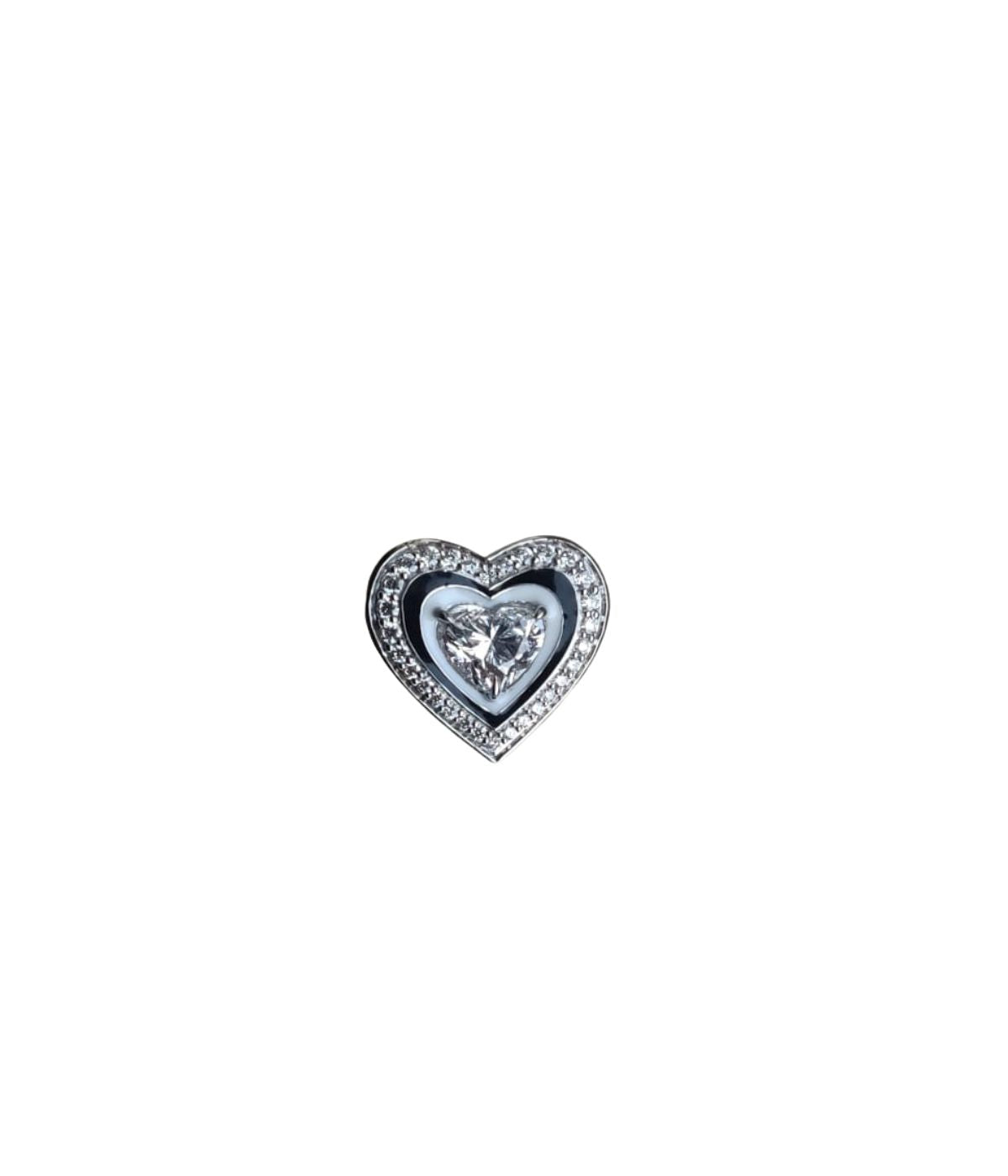 Heartbeat 18k white gold, diamond and black enamel ring