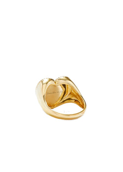 Chevalière Coeur Néon Fuschia 9K Yellow Gold Diamond Signet Ring