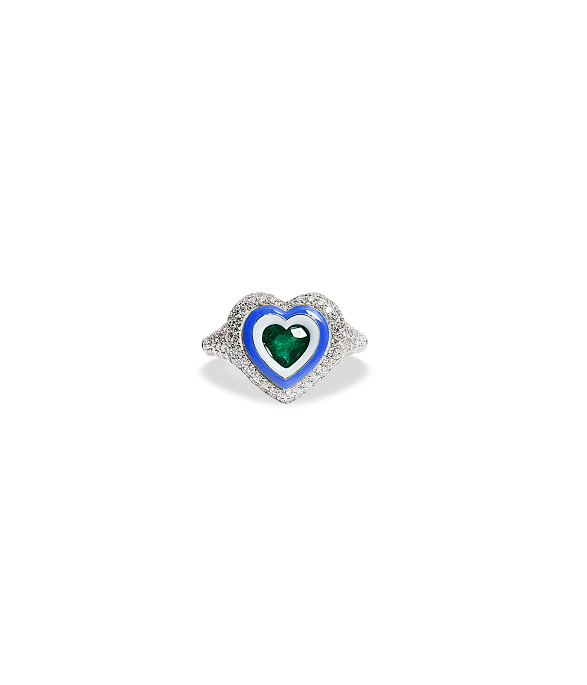 Dual Toned Oasis Heart 18k white gold, diamond and emerald pinky ring