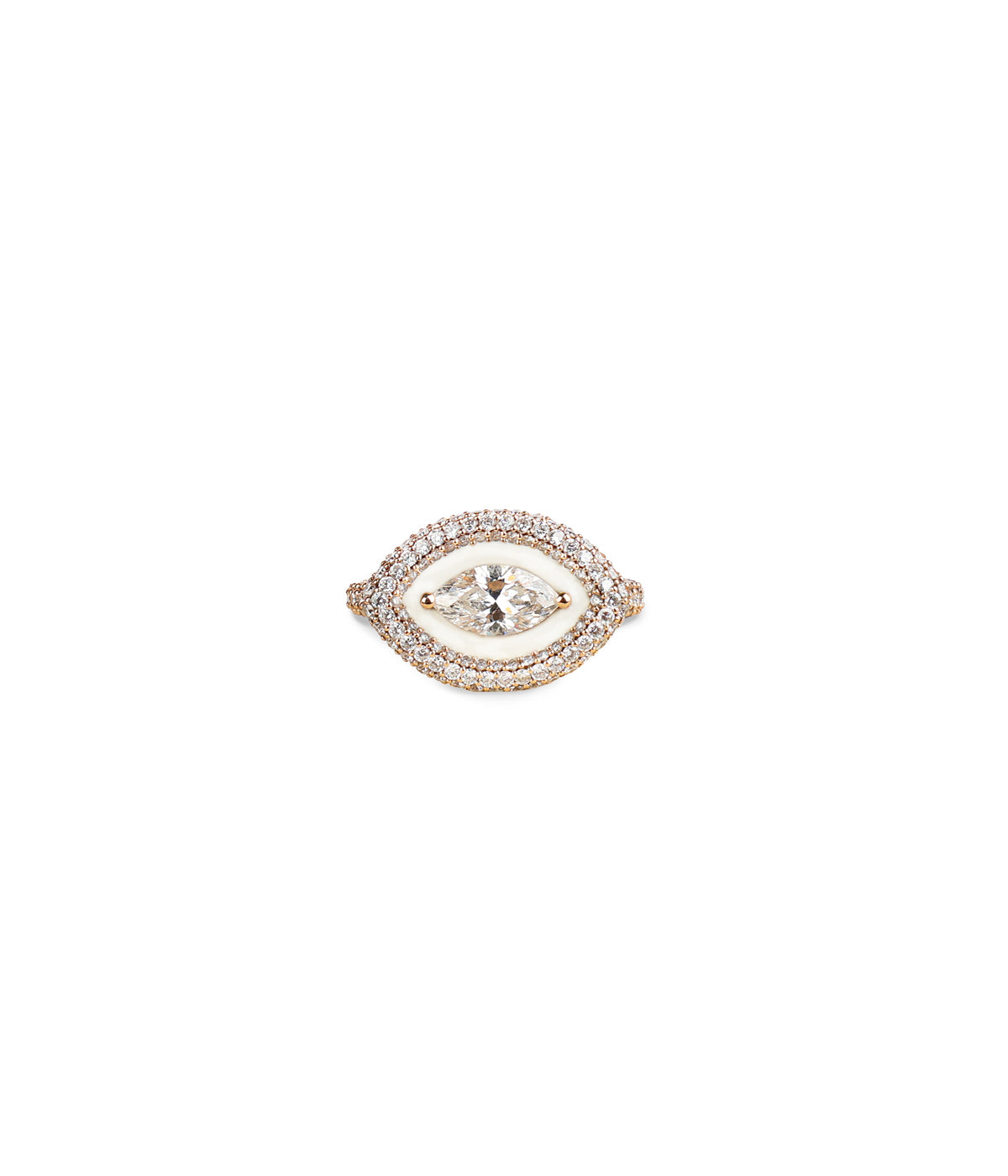 Marquise 18k rose gold, diamond and enamel pinky ring