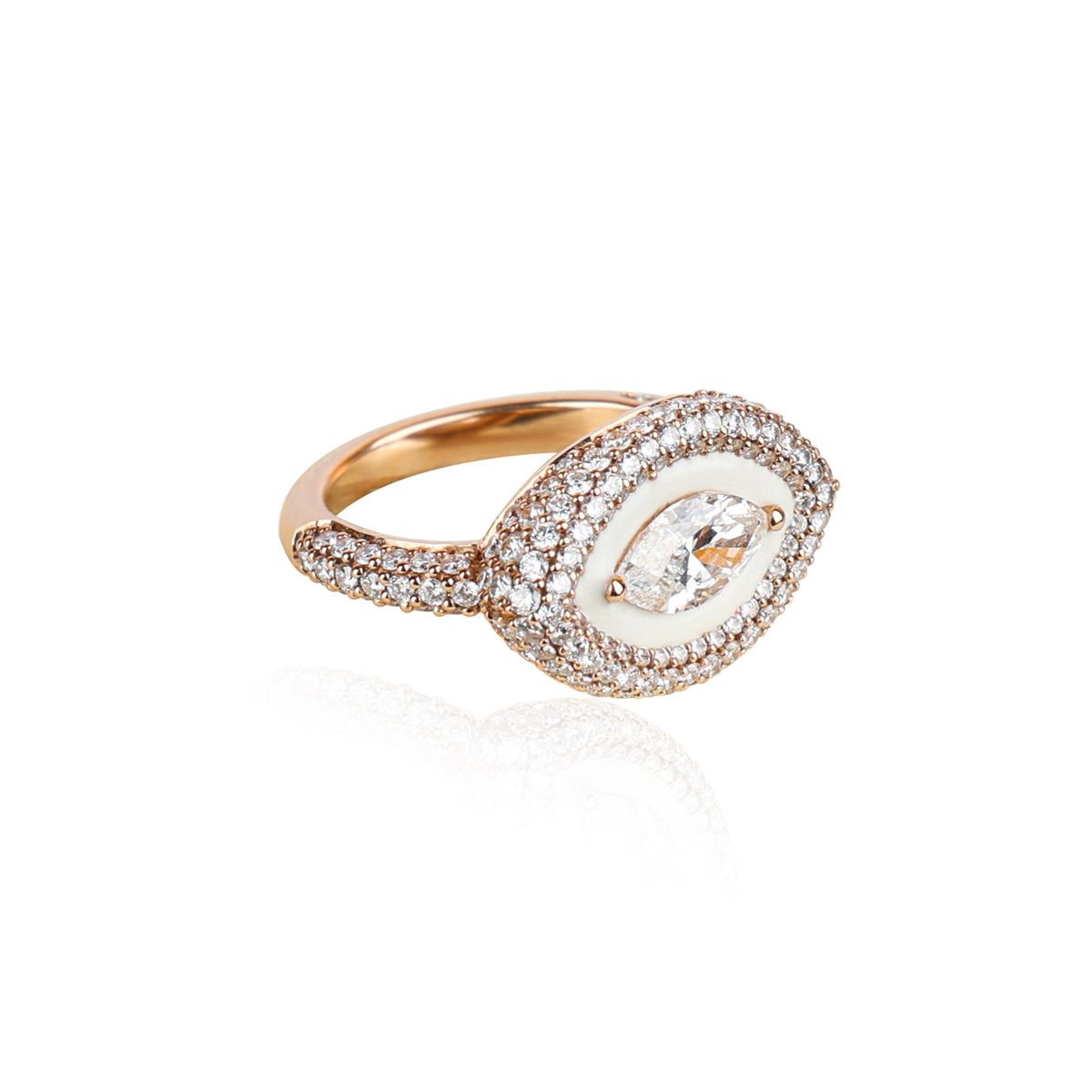 Marquise 18k rose gold, diamond and enamel pinky ring