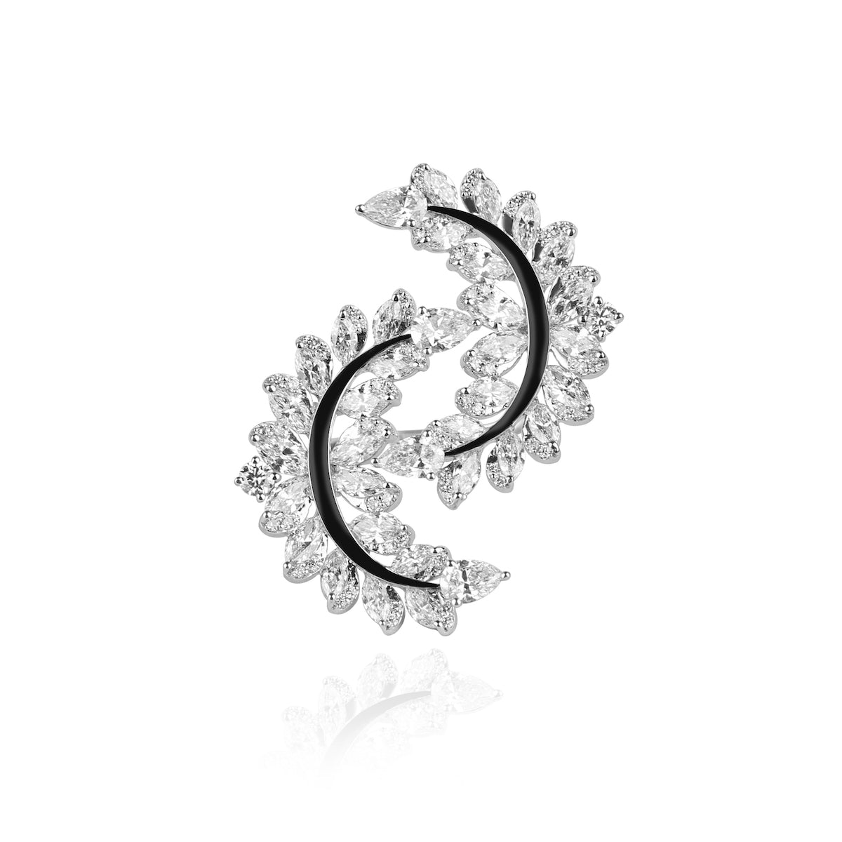 Crescent Flower 18k white gold, diamond and enamel ring