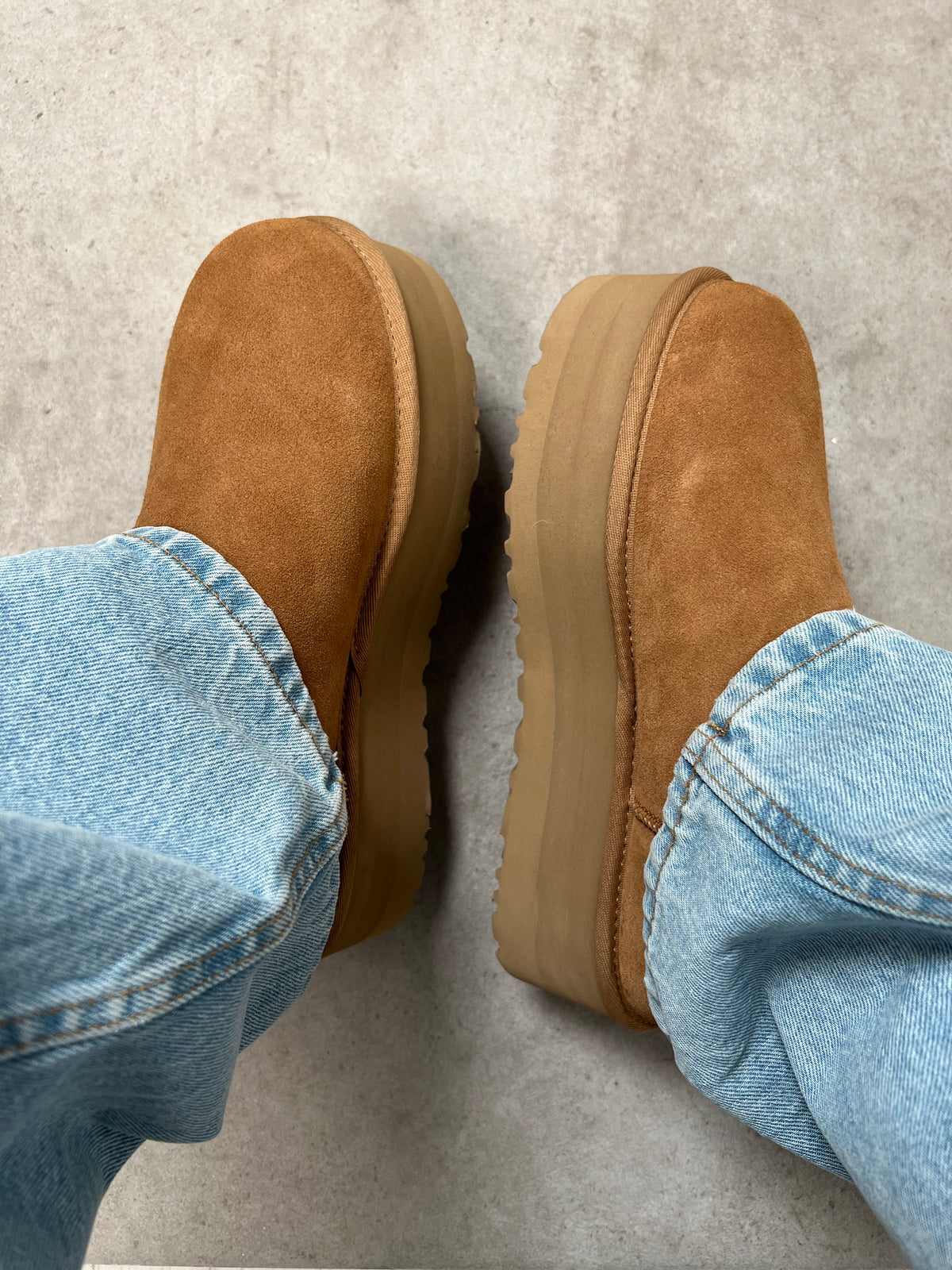 Ultra Mini Platform Boots, Chestnut
